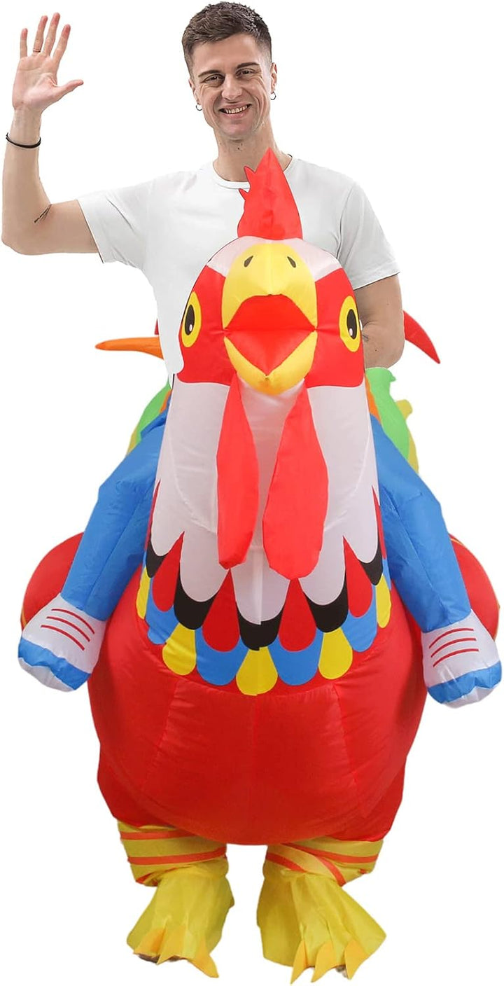 IRETG Aufblasbare Hahn Hühner Kostüm Blow Up Ride-on Huhn Kostüme für Party Halloween Weihnachten Co