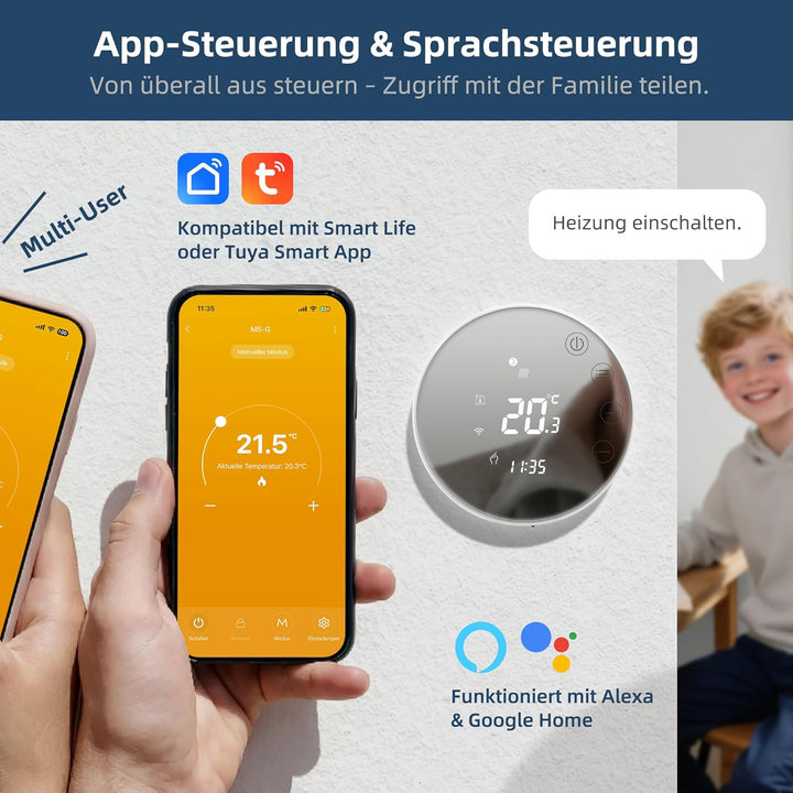 Beok Smart fussbodenheizung Thermostat, Programmierbare WiFi Thermostate für unterFussboden Elektris