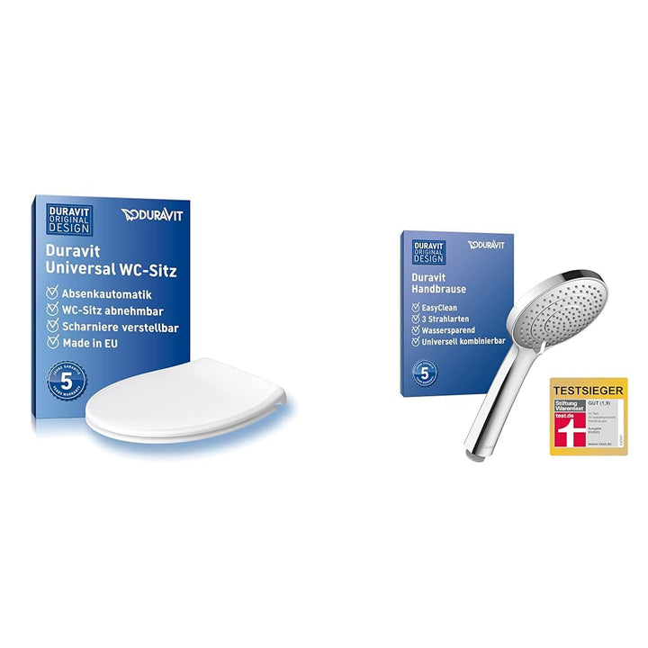 Duravit Universal Toilettendeckel mit Absenkautomatik & Universal Duschkopf Bundle mit Duschkopf, Ch