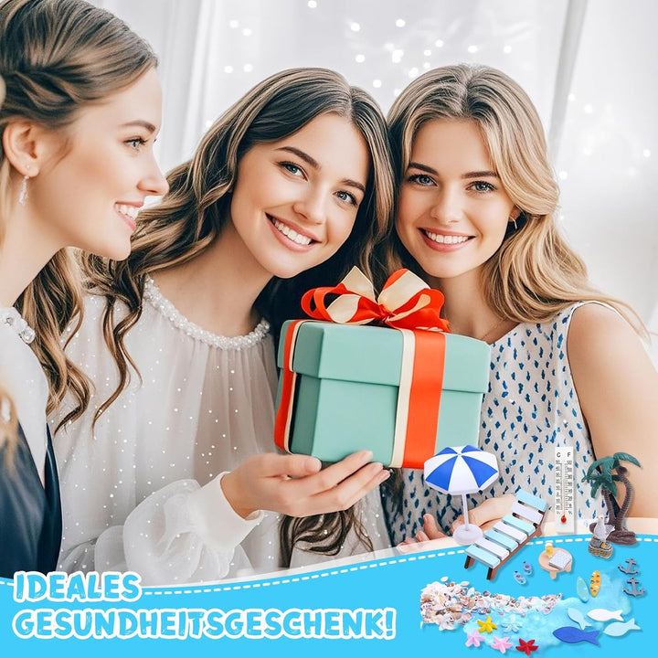 22 Stück Strand Mikrolandschaft, Strand Deko Miniatur Set, Mini Liegestuhl Kleine Tisch Schirm Palme