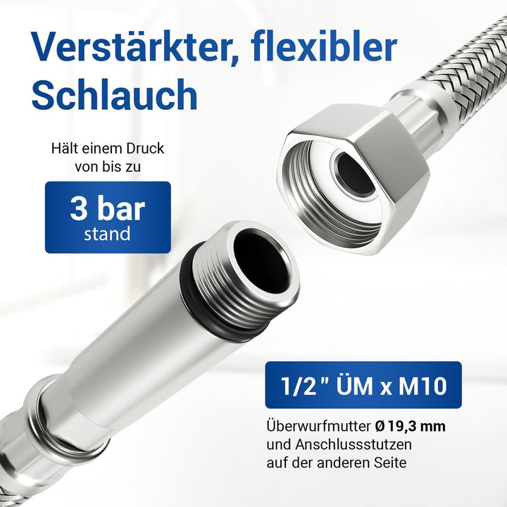 VIOKS Panzerschlauch 1/2 Zoll (19,3mm) ÜM x M10 50 cm & Anschlussschlauch Armatur Verbindungsschlauc