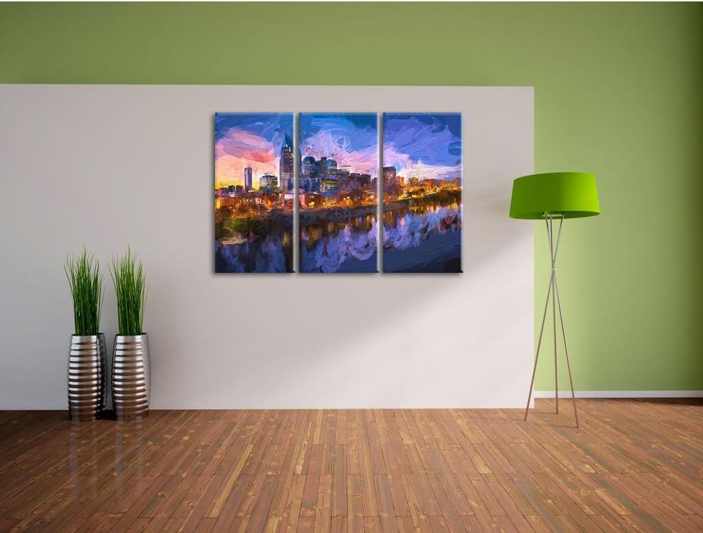 Pixxprint Nashville Skyline Panorama Kunst Pinsel Effekt 3-Teiler Leinwandbild 120x80 Bild auf Leinw