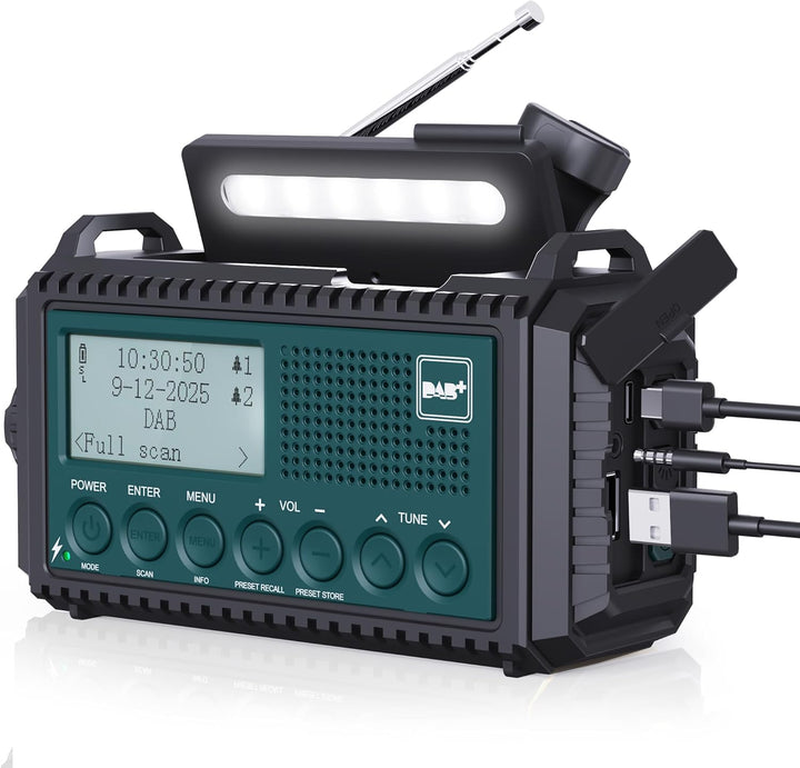 Kurbelradio DAB/DAB+/UKW, Baustellenradio Radio Batteriebetrieben, Tragbare Solar Notfallradio mit 5