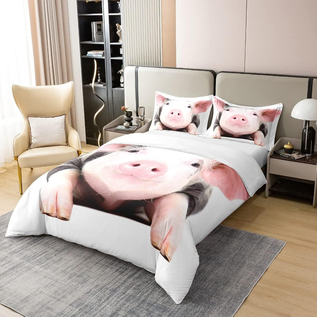 100% Gewaschene Baumwolle Schwein Bettbezug,Schöne Tier Gedruckte Bettwäsche Set 135x200 für Kinder,