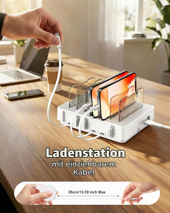 SooPii HomeHub H1 Ladestation für mehrere Geräte,verbessertes 6Port Schnellladegerät mit 6 einziehba