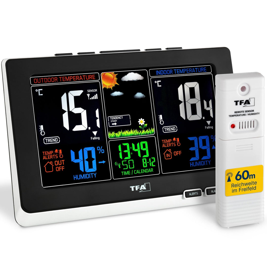 TFA Dostmann Spring Wetterstation, für Innen und Aussen, Funk Aussensensor misst Luftfeuchtigkeit, T