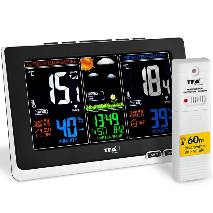 TFA Dostmann Spring Wetterstation, für Innen und Aussen, Funk Aussensensor misst Luftfeuchtigkeit, T