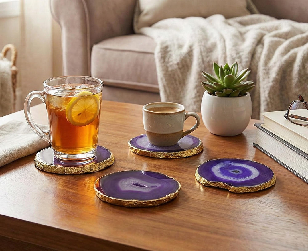 eSplanade Untersetzer aus natürlichem Achat, für Bar, Bier, Kaffee, Tee, Untersetzer – Set mit 4 Unt