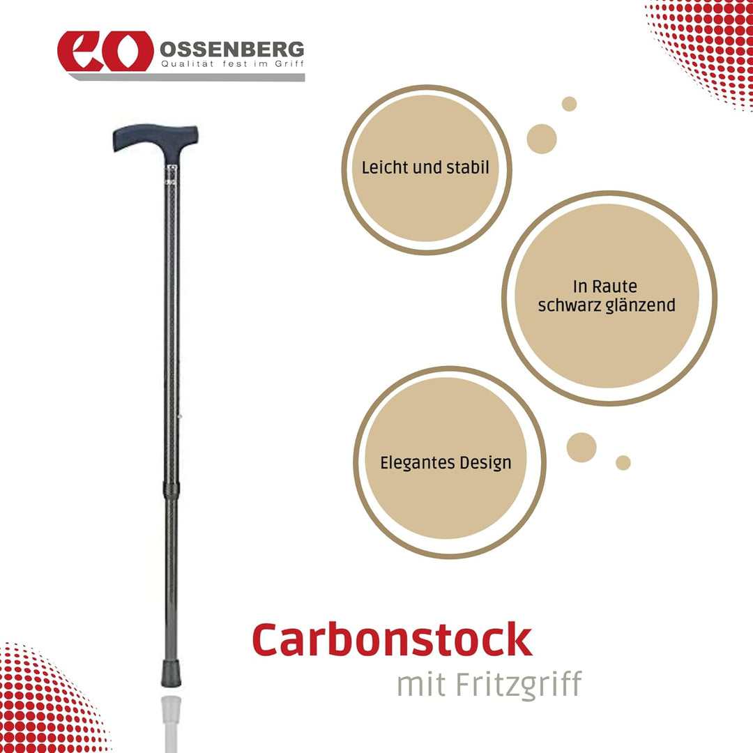 OSSENBERG Carbonstock mit Fritzgriff - Verstellbarer Gehstock - Gehhilfe mit hoher Belastbarkeit - S