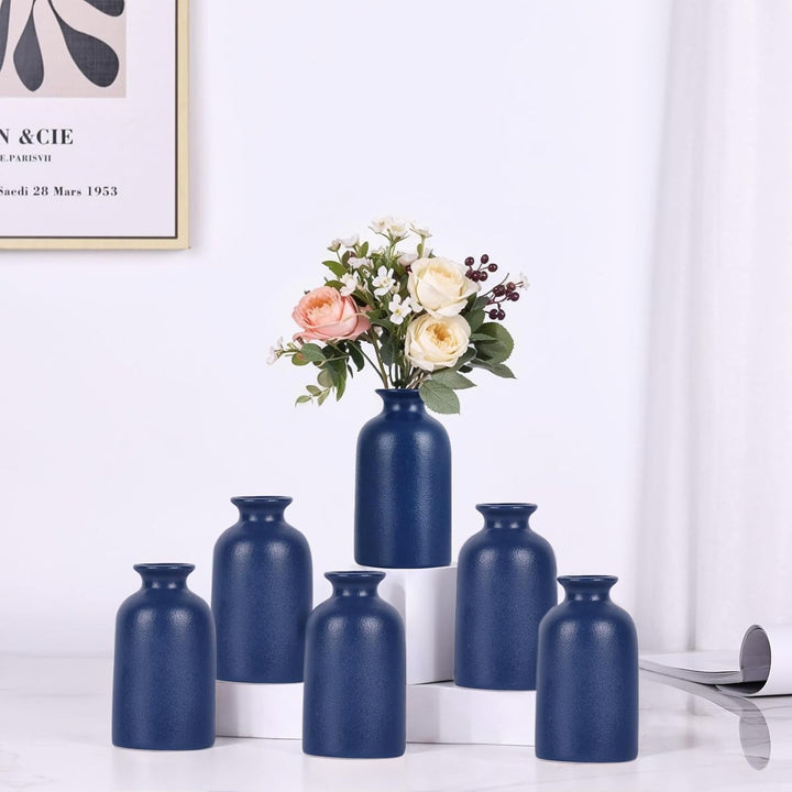 Blaue Keramik Knospe Vasen Set von 6 - wasserdichte Blaue kleine Vase, Landhaus Land Blaue Vasen Hom