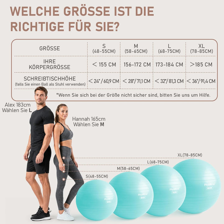 Gymnastikball und 23 cm Pilatesball Set, Anti Burst Gymnastikball, Anti-Rutsch-Sitzball, Balanceball