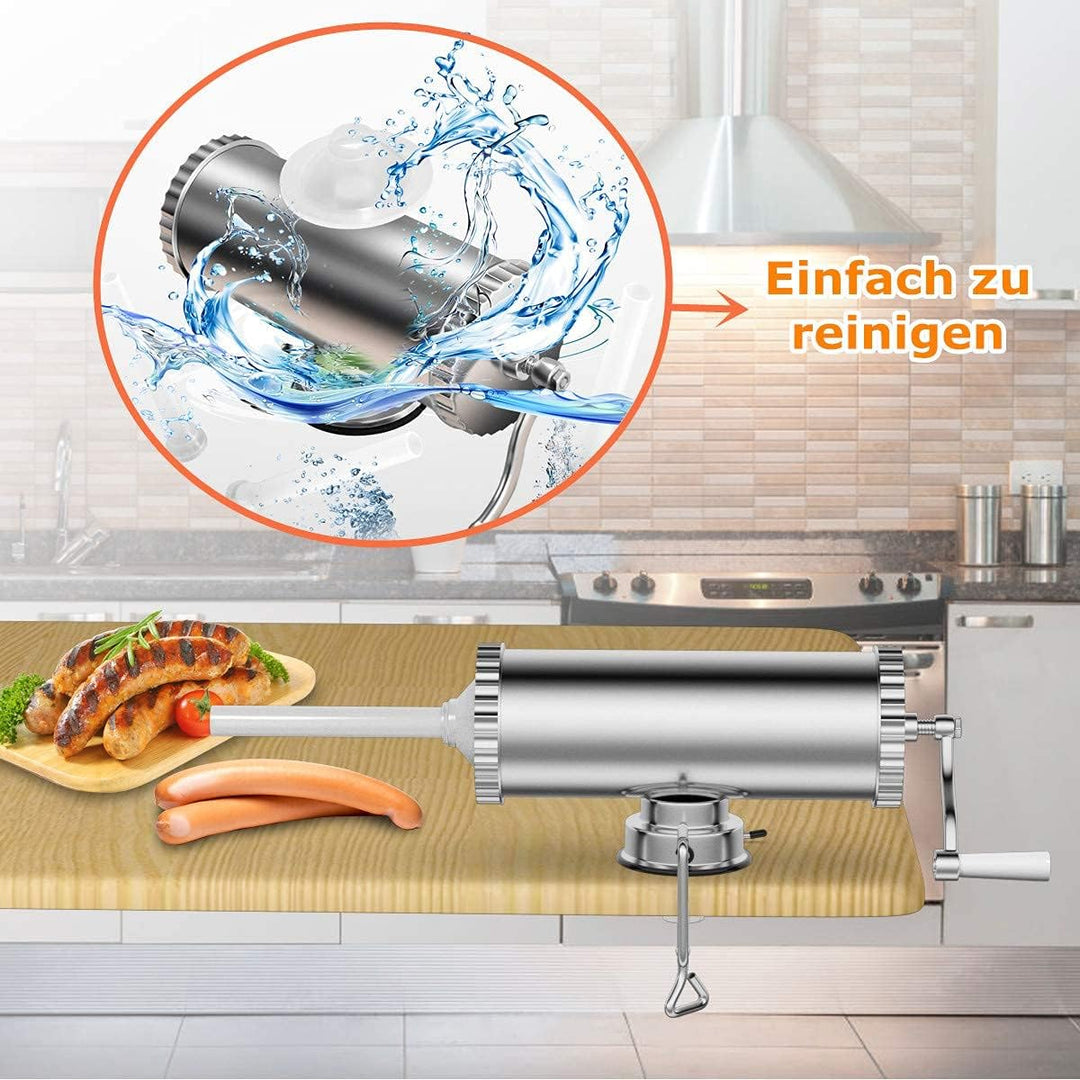 RELAX4LIFE 3 L Horizontaler Wurstfüller manuell, Wurstmaschine aus Edelstahl, inkl. 3 Füllrohre, mit