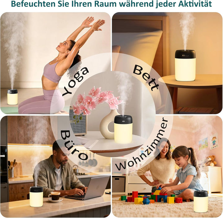 Luftbefeuchter für Schlafzimmer und Kinderzimmer, 650ML Tragbarer Mini Raumbefeuchter, Leiser Tisch