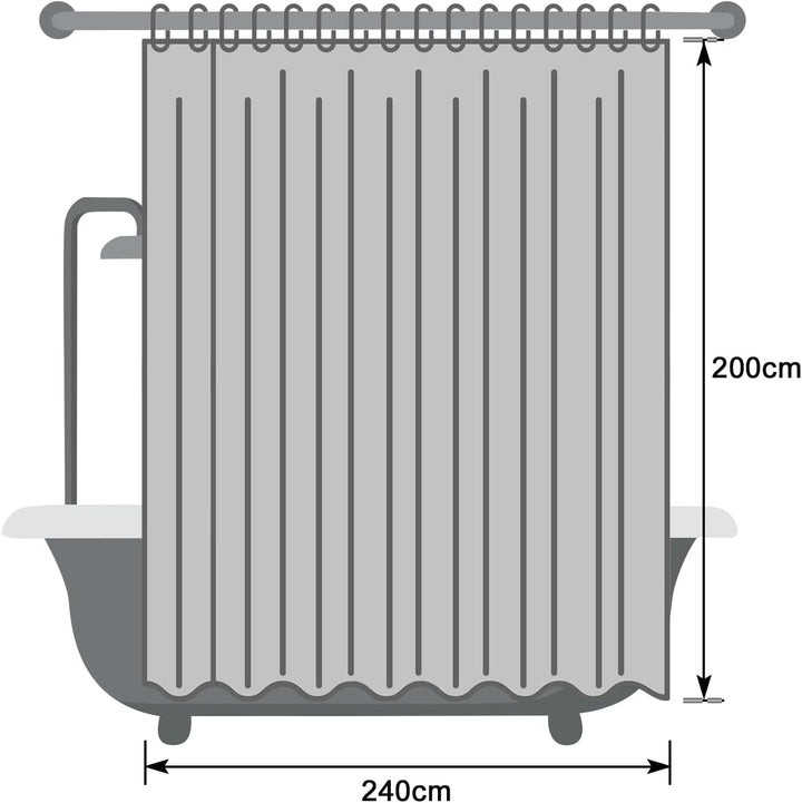 Extra Breit Duschvorhang 240x200, Weiss Textil Stoff Dusch Vorhang für Bad Badewanne, Anti Schimmel