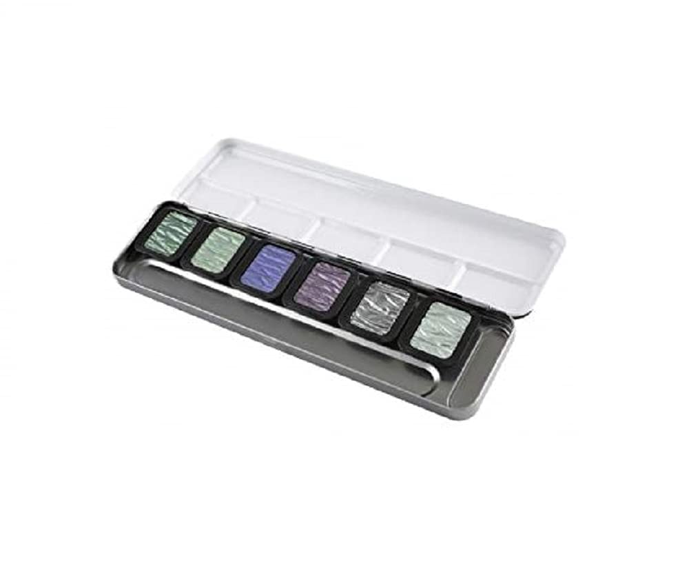 Finetec K-F0602S Farbnäpf 30 x 22 mm Pearglanzfarben Cool 5 Metallkasten, Gummi Arabicum, Pigmenten,