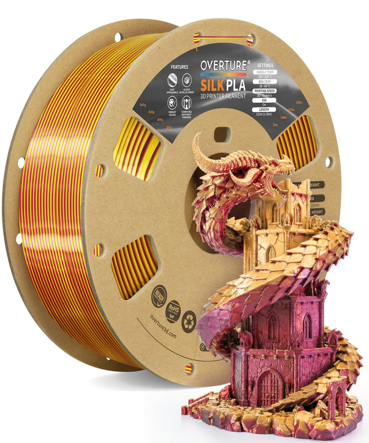 OVERTURE Silk PLA Zweifarbig Filament 1.75mm für 3D Drucker, 1kg Spule (2.2lbs), Massgenauigkeit +/-