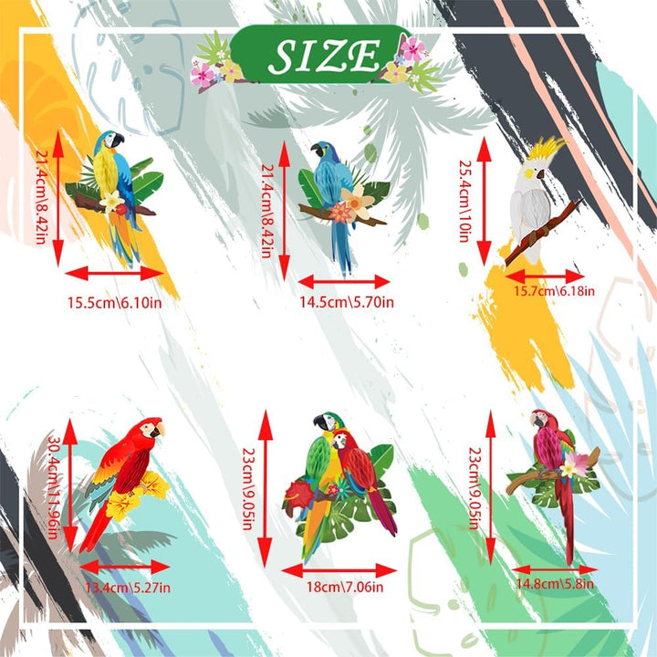 36 Stück Tropische Vögel Wabenausschnitte, Hängend Papagei Papier Ausschnitte Hawaii Sommer Strand L
