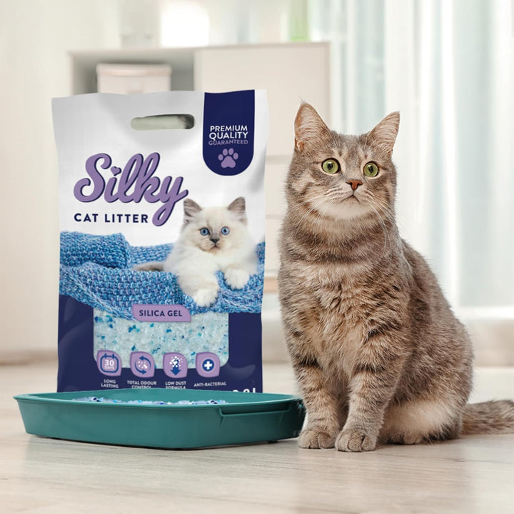 Silikat-Katzenstreu | Silky Silikatstreu 3,8L | Hervorragende Geruchskontrolle, Staubfrei, Bakterien