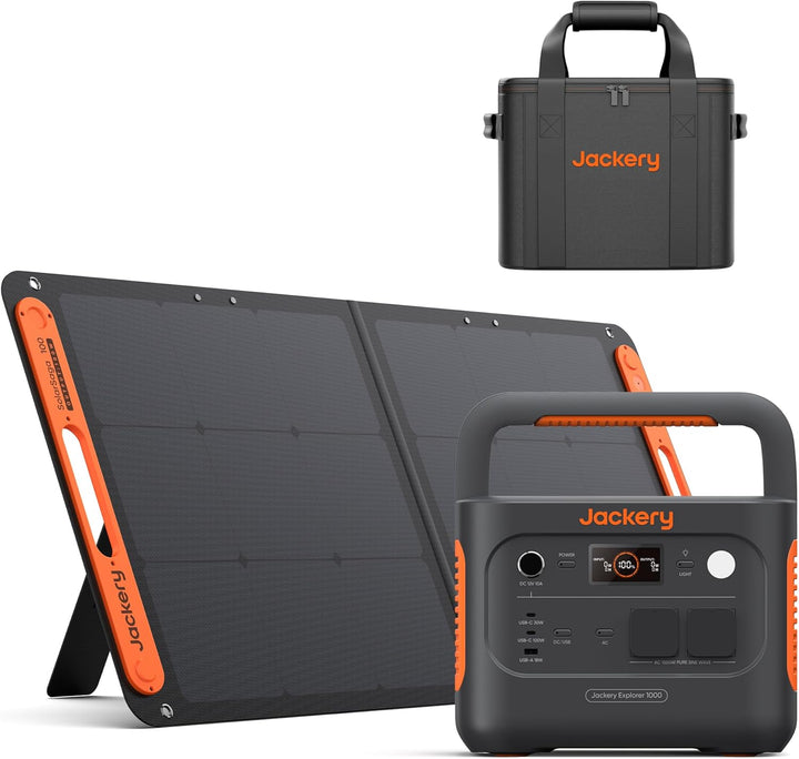 Jackery Solargenerator 1000 v2 mit 100W Solarpanel, 1070Wh LiFePO4 Tragbare Powerstation mit M Tragt