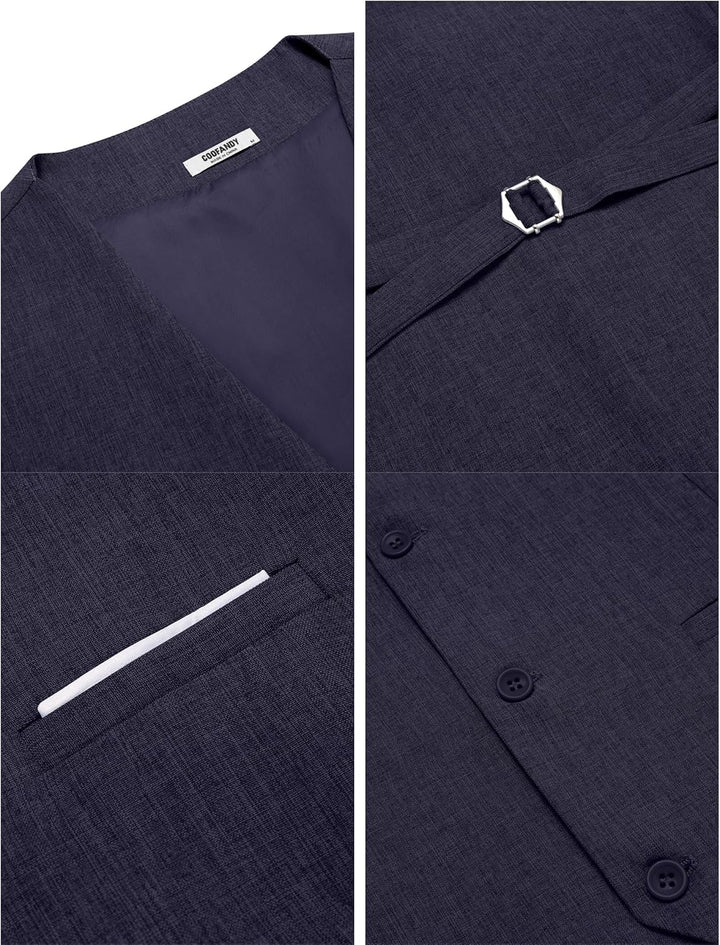 COOFANDY Weste Herren Anzug mit Taschen Anzugweste Gilet Casual Hochzeitsweste V-Ausschnitt Business