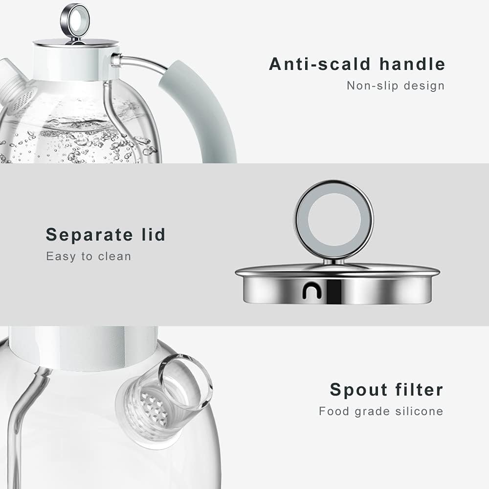 Wasserkocher Glas, ASCOT Elektrischer Wasserkocher Edelstahl, 2200W, 1,5L, BPA frei, leiser Schnellk