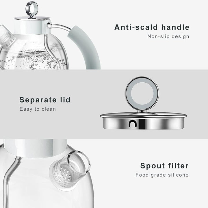 Wasserkocher Glas, ASCOT Elektrischer Wasserkocher Edelstahl, 2200W, 1,5L, BPA frei, leiser Schnellk