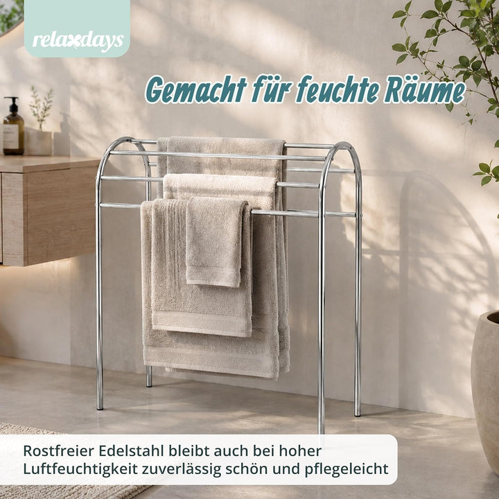 Relaxdays Handtuchständer, HBT: 81,5 x 78 x 29,5 cm, Edelstahl, 6 Stangen, stehender Handtuchhalter,