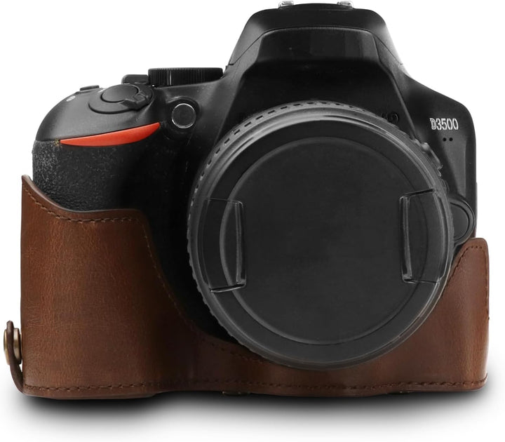 MegaGear MG1536 Nikon D3500 Ever Ready Leder Kamera-Case mit Trageriemen - Dunkelbraun, Dunkelbraun