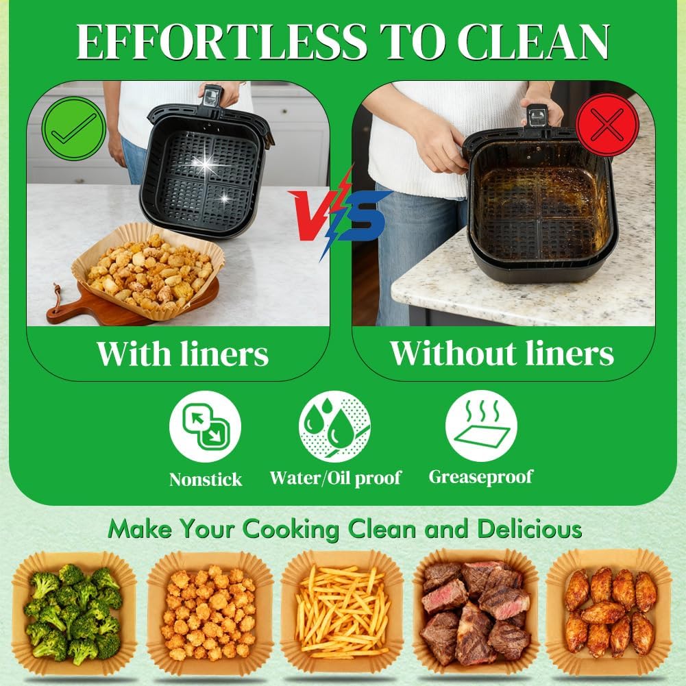 BYKITCHEN 100 Stück Airfryer Backpapier für Philips 6.2L/COSORI 5.5L,6L,6.2L, 20cm-24cm, Heissluftfr