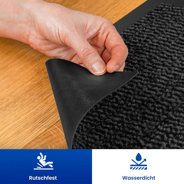 Hochwertige Fussmatte Grau-Schwarz 90x120 gross für Innen &amp; Aussen - Schmutzfangmatte rutschfest, wa