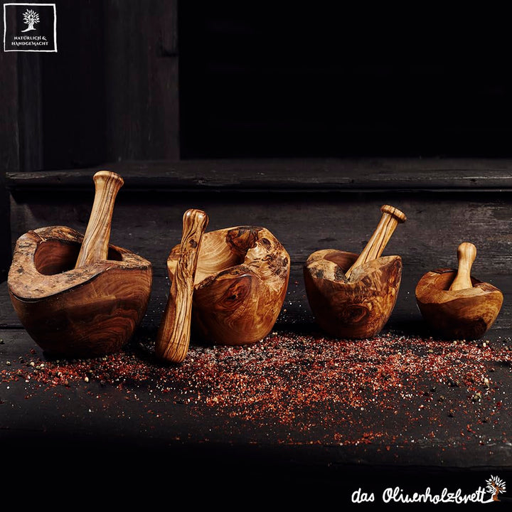 das Olivenholzbrett® Mörser und Stössel im Naturschnitt ca.12cm, 12cm
