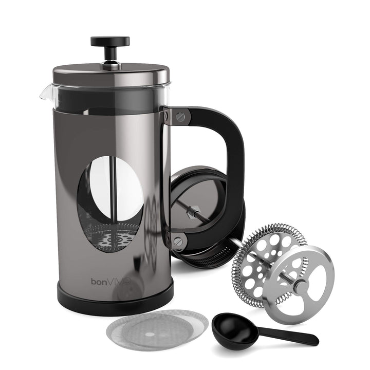 bonVIVO French Press 1L Silber – Kaffeebereiter gross aus Glas & Edelstahl – Kaffeepresse 8 Tassen –