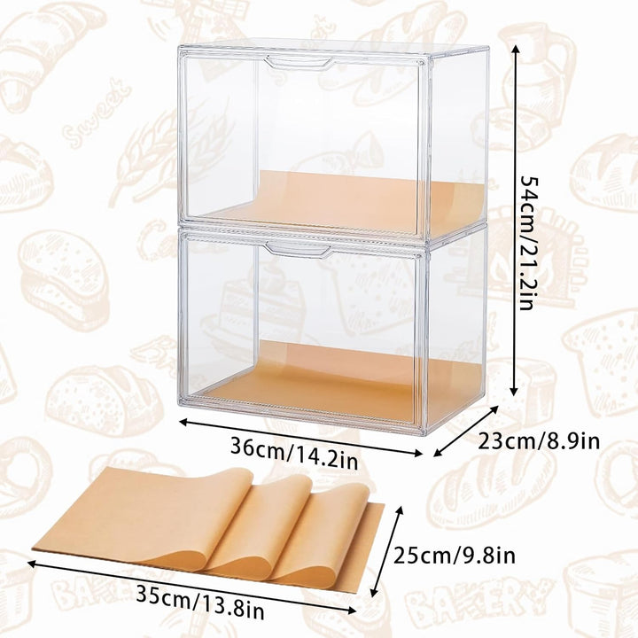 Plastik Brotkasten Durchsichtig Brotaufbewahrung mit 50pcs Backpapier Etiketten 2 Schichten Verstell