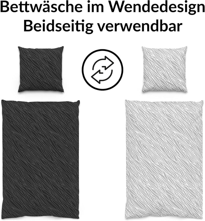 LARAWELL Bettwäsche 135x200 Baumwolle ganzjahres Bettwäsche-Sets antrazit grau geometrisch Premium A