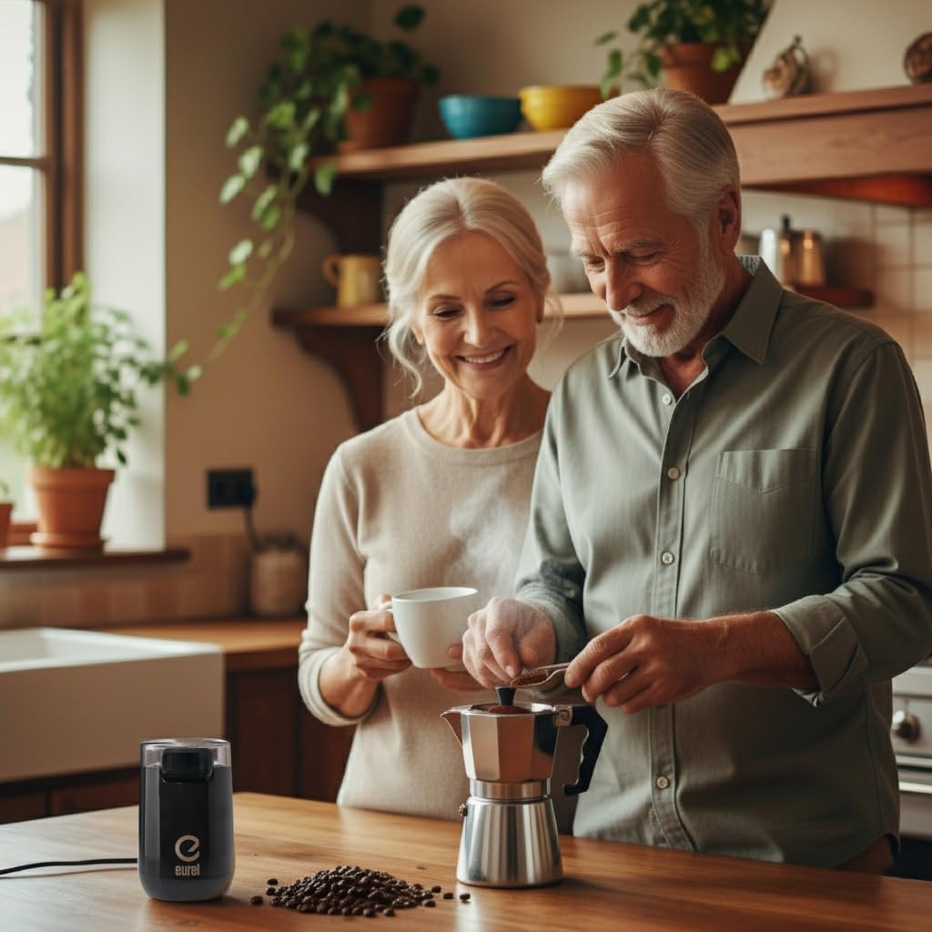 EUREL KMA Schwarz Kaffeemühle | Beste Mahlergebnisse I Mahlgrad variabel I Edelstahl Mahlbehälter un