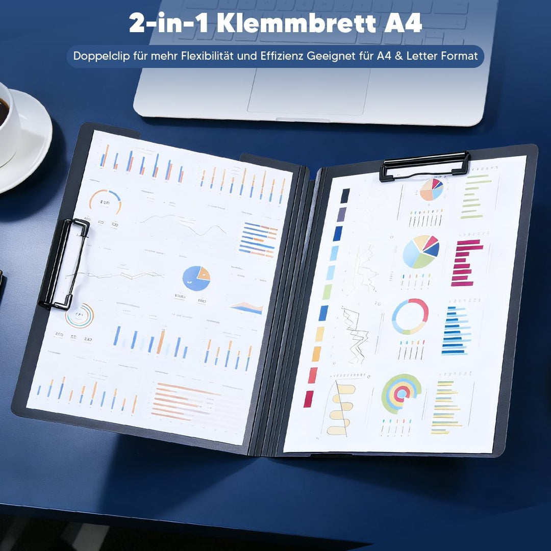 Klemmbrett A4, 6er Klemmbrettmappe mit Deckel, Doppelclip Schreibbrett Leichtes Schreibmappe A4 für