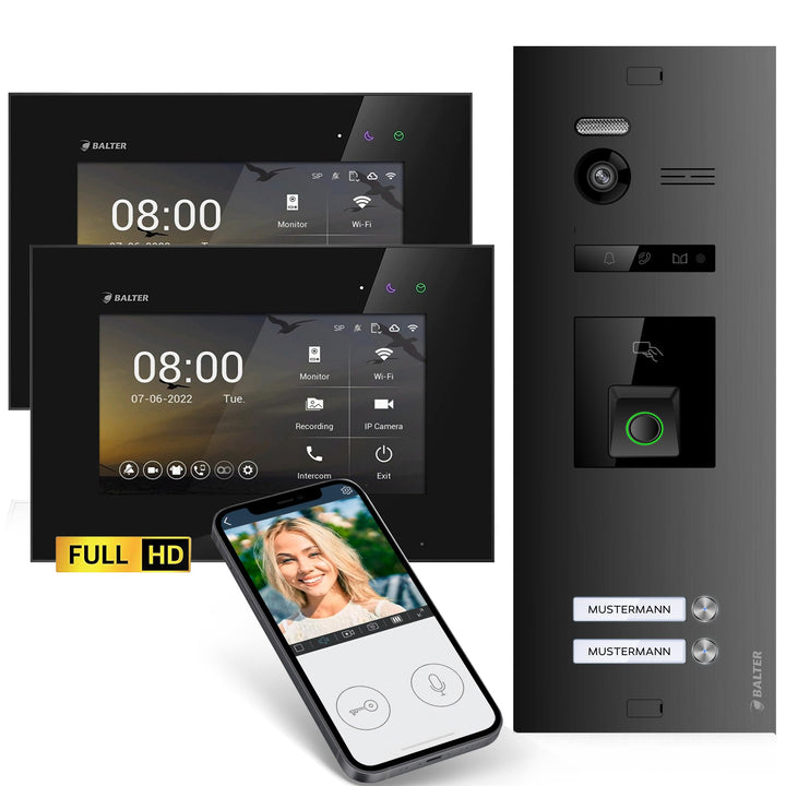 Balter EVO-HD Video Türsprechanlage mit Fingerprint, Video Türklingel, Smartphone App, 2 Familienhau