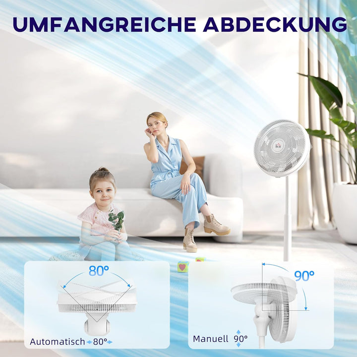 HOMCOM Standventilator leise mit Fernbedienung, Ventilator mit 12 Geschwindigkeitsstufen, Timer, Nei