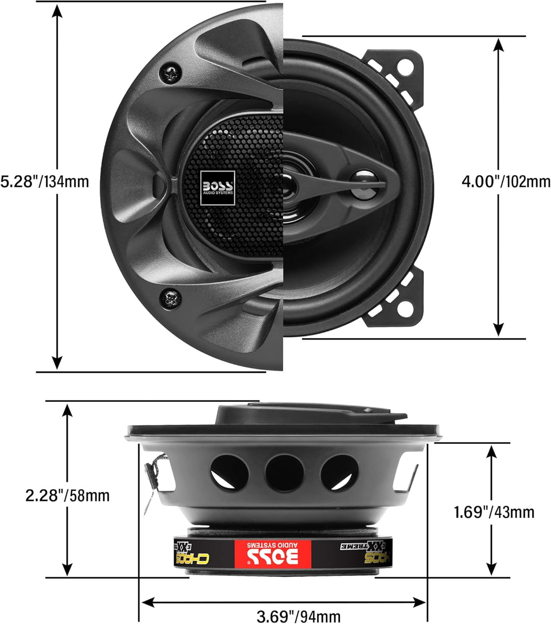 Boss Audio 2 Systems CH4230B 10 cm 4" 3-Wege Koaxiallautsprecher schwarz 112,5 Watt RMS und 225 Watt