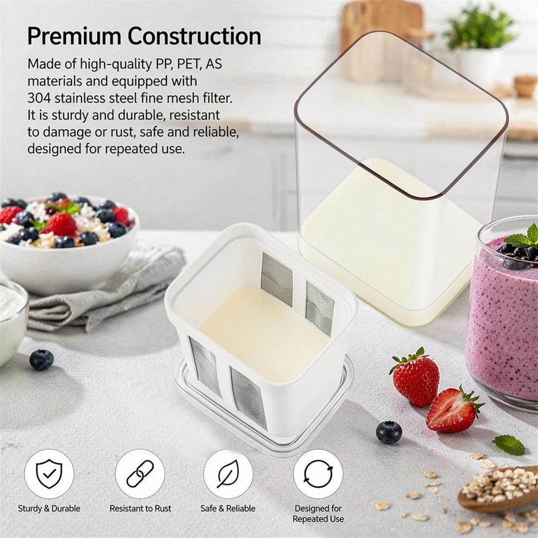 Joghurt Sieb mit Deckel, 1100 ml Feine Filtersiebe für Joghurt, Joghurt Presse mit 80-Mesh Edelstahl