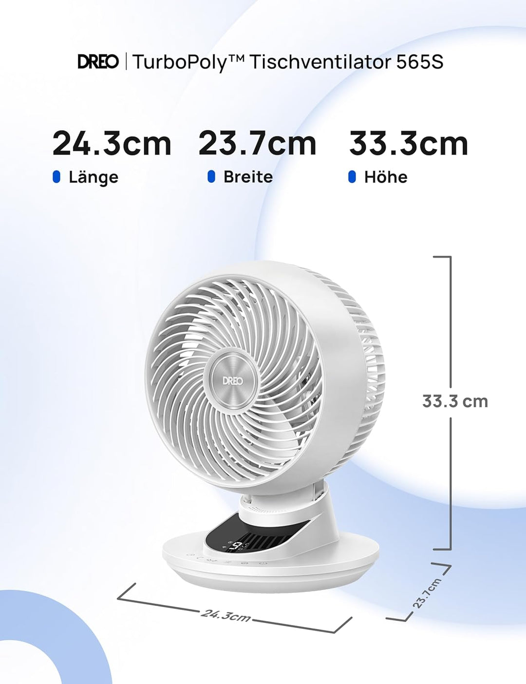 DREO 3D-Luftstrom Tischventilator – Leistungsstark mit 8,8 m/s, 22 dB leise, 90° schwenkbar, Smart A
