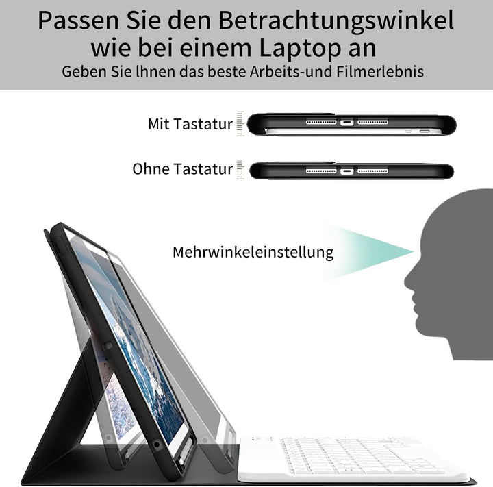 hülle mit Tastatur für iPad 9/8/7 Generation (2021/2020/2019) 10,2 Zoll, weiche TPU-Rückseite mit St