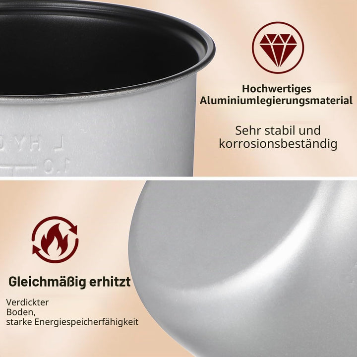 Nolitoy Reiskocher Innentopf Ersatzteil Legierungstopf mit Antihaftbeschichtung für 2-Liter-Reiskoch