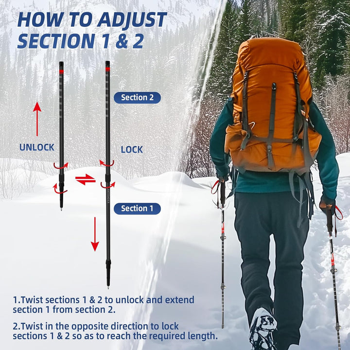 Teleskop-Trekkingstöcke, leichte Aluminium-Wanderstöcke, 2er-Set | Croosseoutdoors 210D Oxford, wass