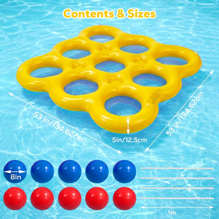 MoKo Tic-Tac-Toe Wasserspiel-Set für den Pool, Aufblasbare Pool-Schwimmhilfe mit 10 Bällen, Spiele f