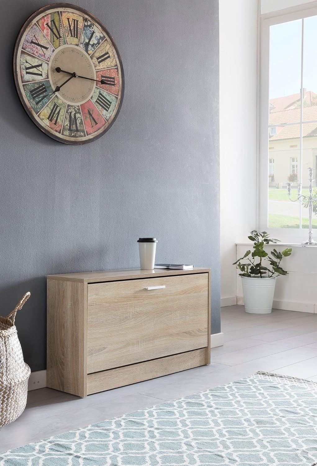Wohnling Schuhkipper Split Modern 80 x 47 x 24 cm Holz Schuhregal Sonoma 1 Fach, Schuhkommode Flursc