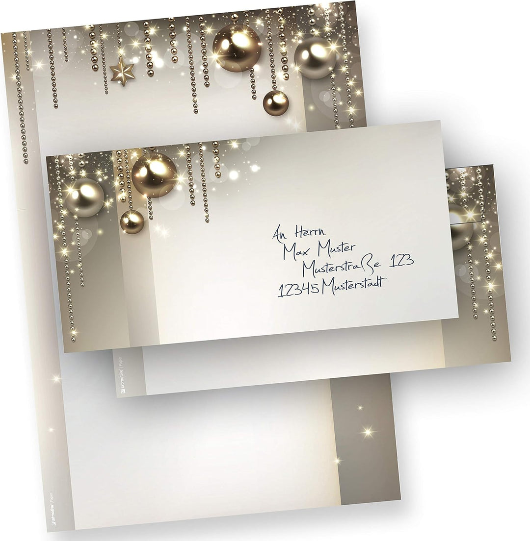 Briefpapier Weihnachten Set NOBLESSE 500 Sets elegantes Weihnachtsbriefpapier Design DIN A4 - mit Um