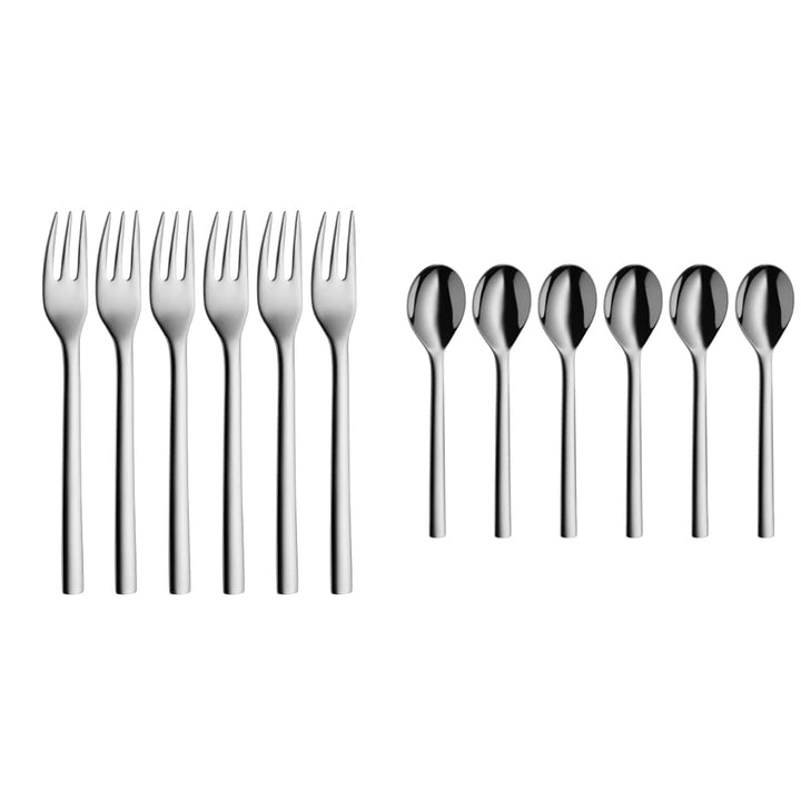 WMF Nuova Kuchengabel Set 6-teilig, 16 cm, Cromargan Edelstahl poliert, glänzend & Nuova Tee-/ Kaffe