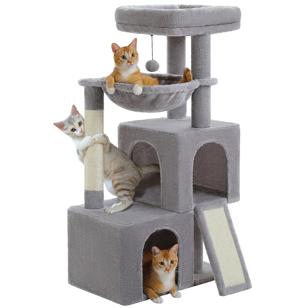 PETEPELA Kratzbaum 104cm Katzenbaum mit 2 geräumigen Höhle für Wohnungskatzen, Katzenhaus mit bequem
