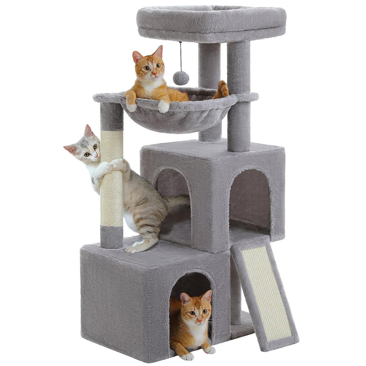 PETEPELA Kratzbaum 104cm Katzenbaum mit 2 geräumigen Höhle für Wohnungskatzen, Katzenhaus mit bequem